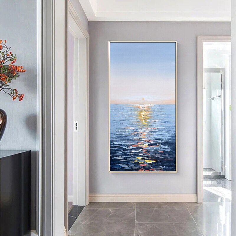 Sunrise Oil Painting on Canvas, Extra Large Sunrise Canvas Painting, Modern Abstract Acrylic Wall Art, Seascape Artwork for…