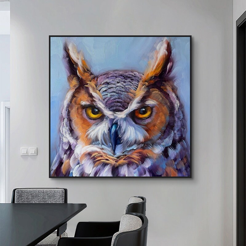 Owl Oil Painting on Canvas, Original Owl Artwork, Owl Art Bird Painting, Animal Wall Art for Bedroom
