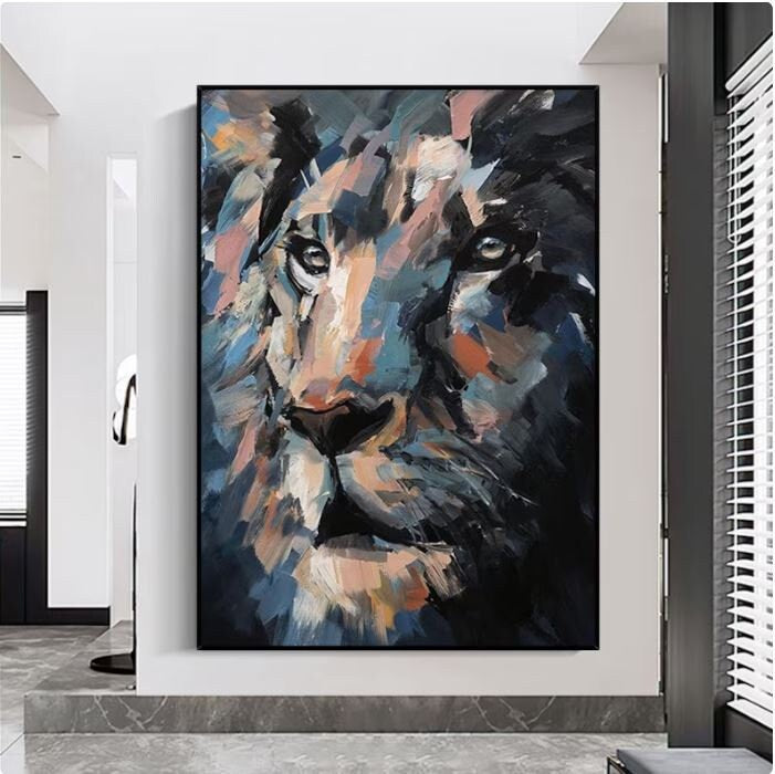 Original Lion Oil Painting on Canvas, Large Abstract Animal Canvas Wall Art, Modern Impressionist Lion Artwork for Living…