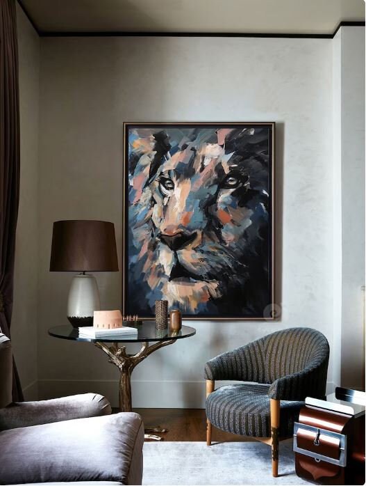 Original Lion Oil Painting on Canvas, Large Abstract Animal Canvas Wall Art, Modern Impressionist Lion Artwork for Living…