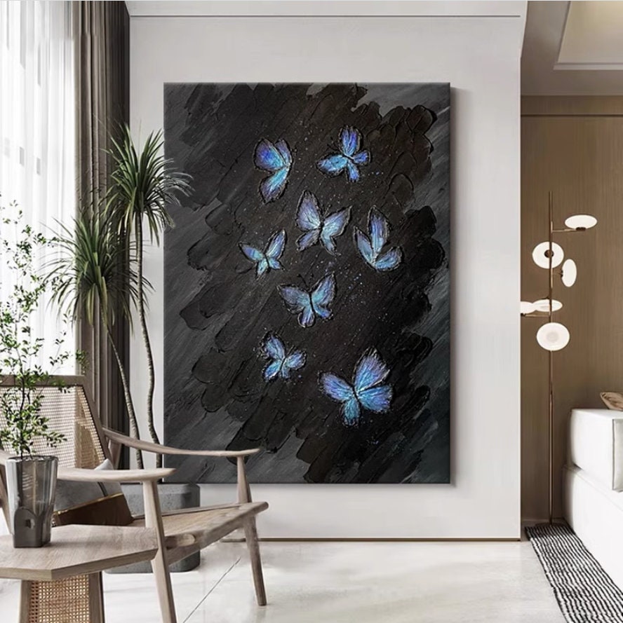 Black Minimalist Animal Oil Painting — canvas artwork view 2