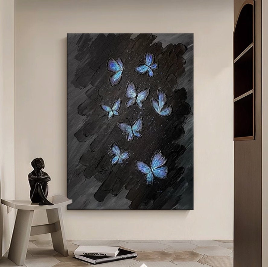 Black Minimalist Animal Oil Painting — hand-painted canvas artwork
