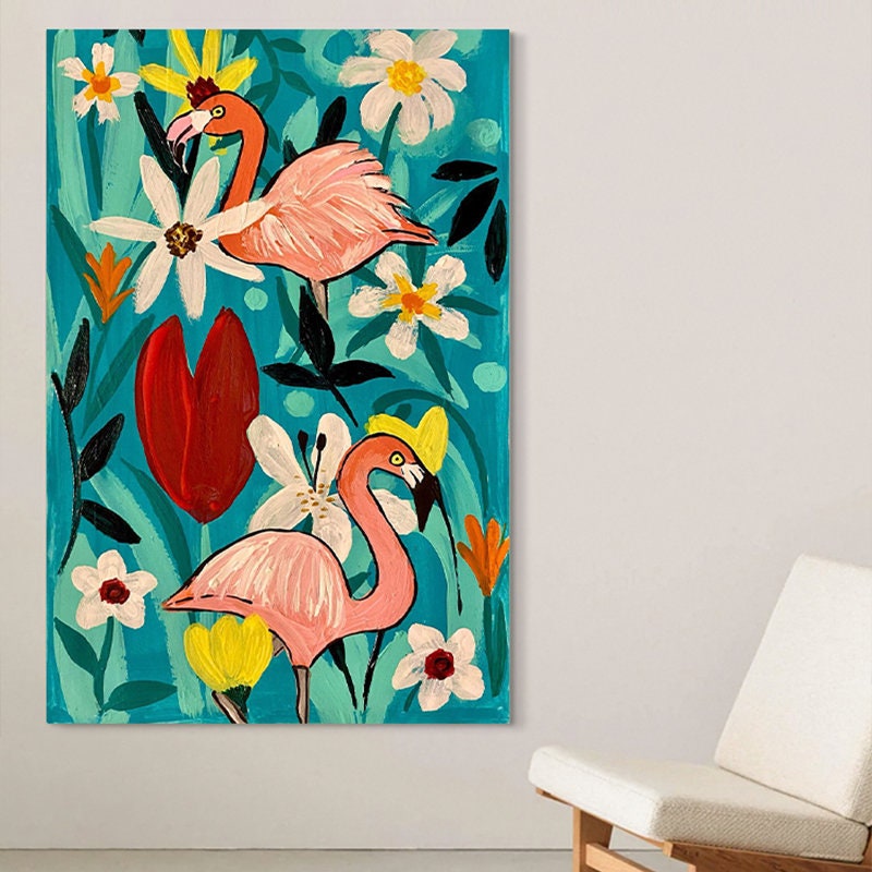 Flamingo Painting, Flamingo Artwork, Textured Art, Oil Painting on Canvas, Flamingo Wall Art, Animal Art, Extra Large Wall…