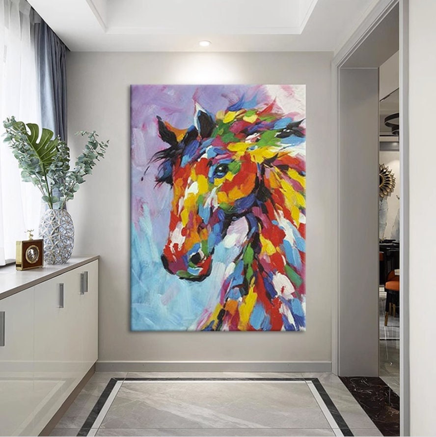 Black and White Abstract Horse Oil Painting — hand-painted canvas artwork