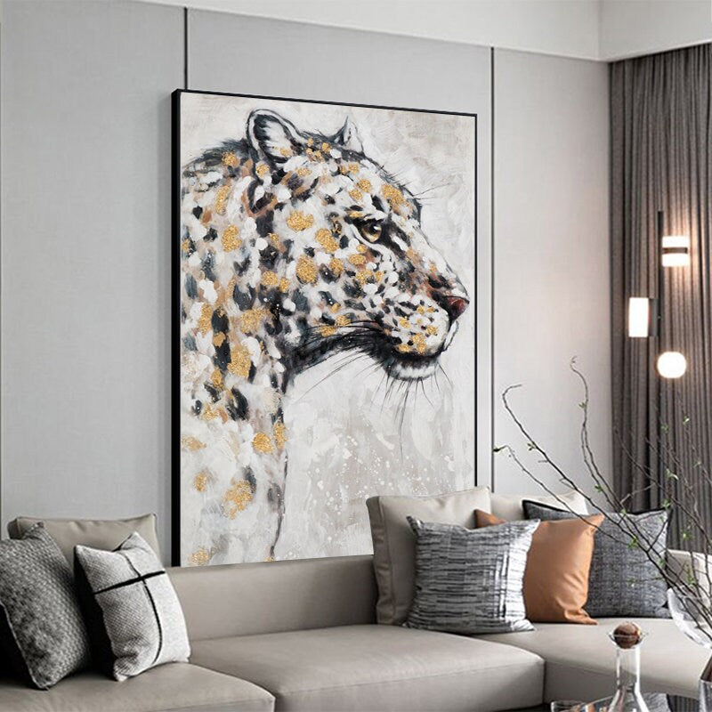 Leopard Oil Painting on Canvas, Original Panther Acrylic Painting, Wildlife Wall Art, Large Jaguar Canvas Painting