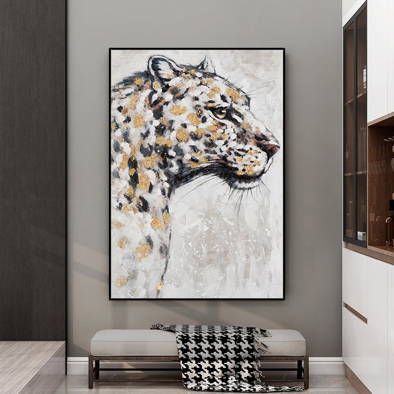 Leopard Oil Painting on Canvas, Original Panther Acrylic Painting, Wildlife Wall Art, Large Jaguar Canvas Painting