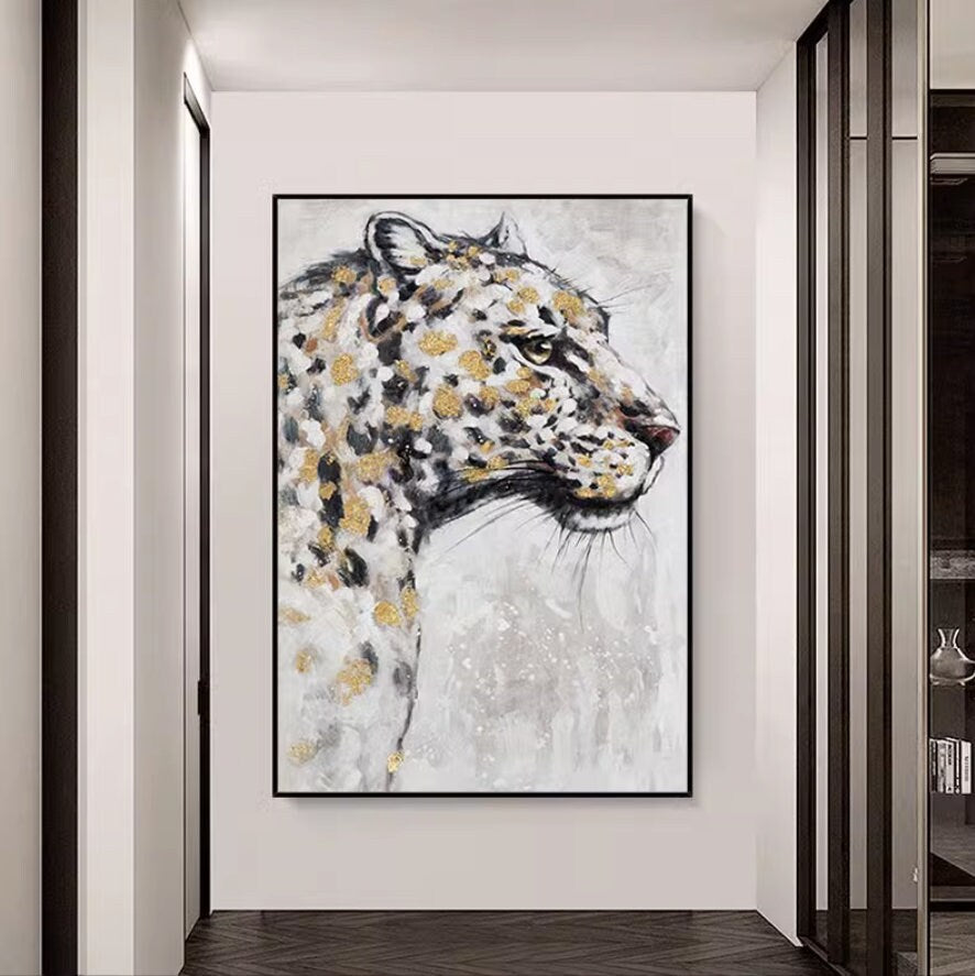 Leopard Oil Painting on Canvas, Original Panther Acrylic Painting, Wildlife Wall Art, Large Jaguar Canvas Painting