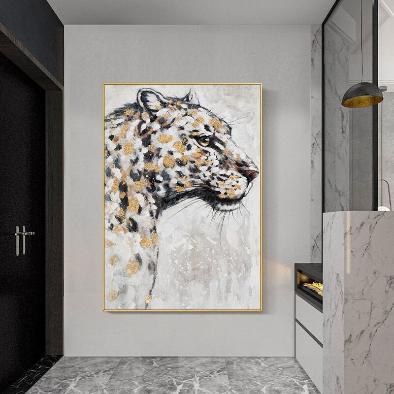 Leopard Oil Painting on Canvas, Original Panther Acrylic Painting, Wildlife Wall Art, Large Jaguar Canvas Painting