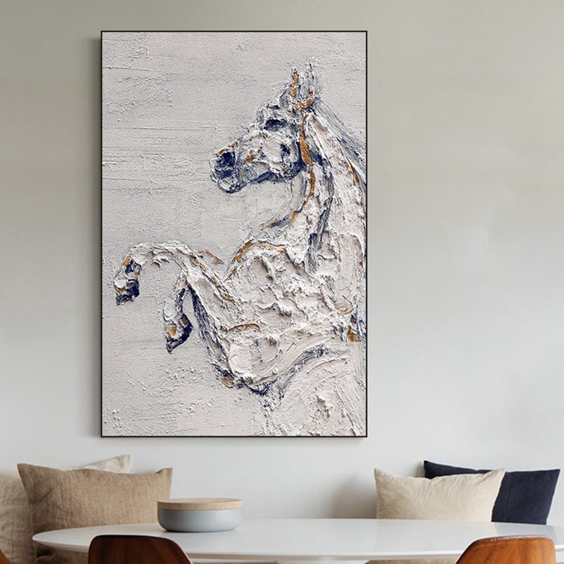 Original Textured Horse Oil Painting, Black and White Horse Canvas Art, Large Animal Painting on Canvas, Modern Horse Wall…