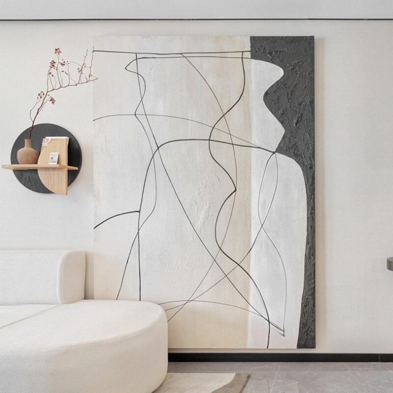 Large Textured Canvas Painting, Black and Beige Hand Painted Painting on Canvas, Abstract Wall Art Decor for LivingRoom