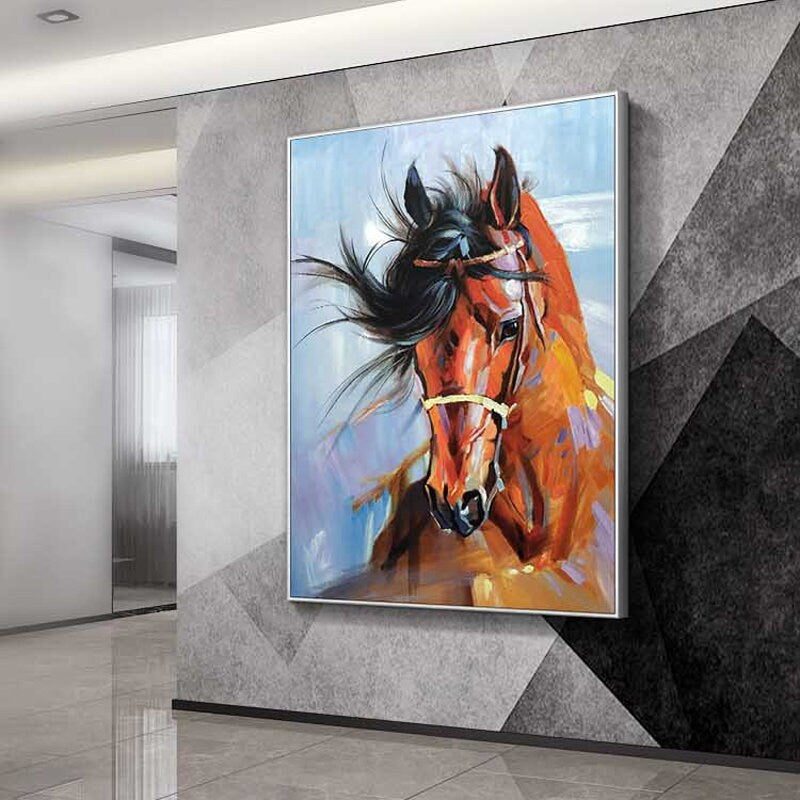 Abstract Horse Oil Painting on Canvas, Large Original Horse Canvas Wall Art, Modern Animal Painting for Living Room, Bedroom…