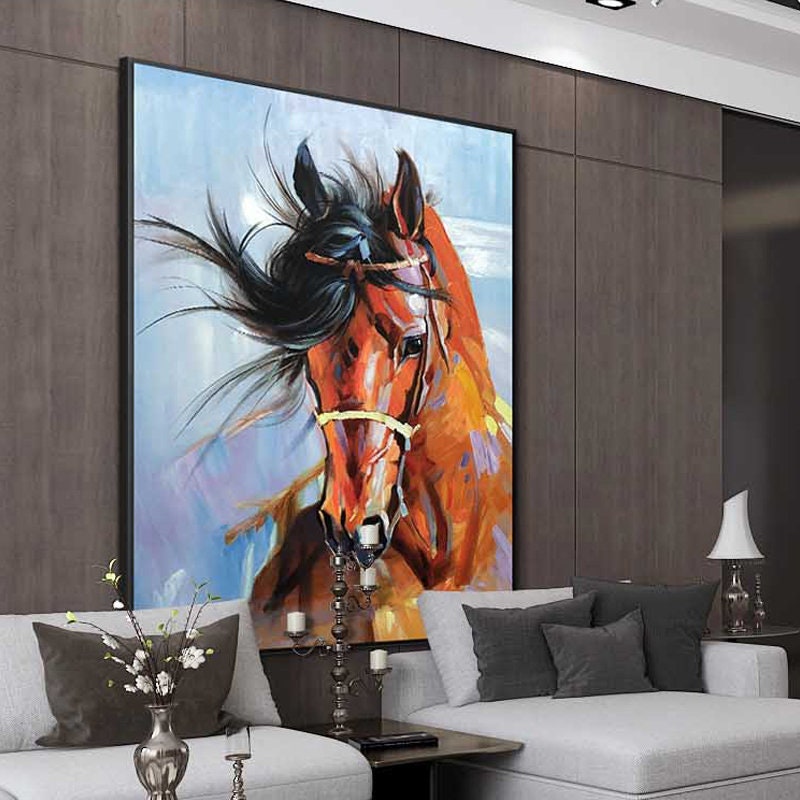 Abstract Horse Oil Painting on Canvas, Large Original Horse Canvas Wall Art, Modern Animal Painting for Living Room, Bedroom…