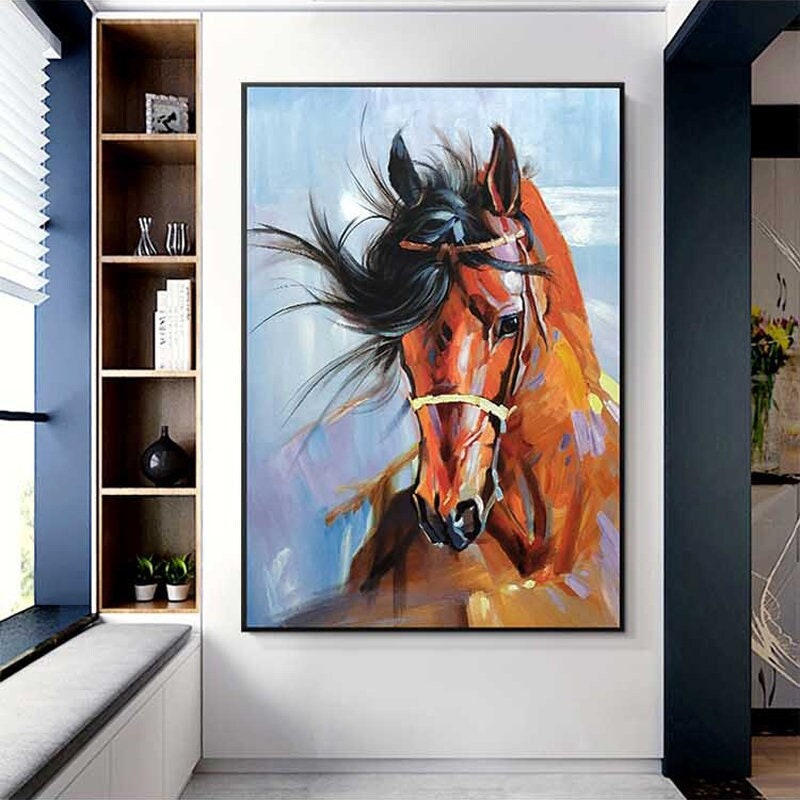 Abstract Horse Oil Painting on Canvas, Large Original Horse Canvas Wall Art, Modern Animal Painting for Living Room, Bedroom…