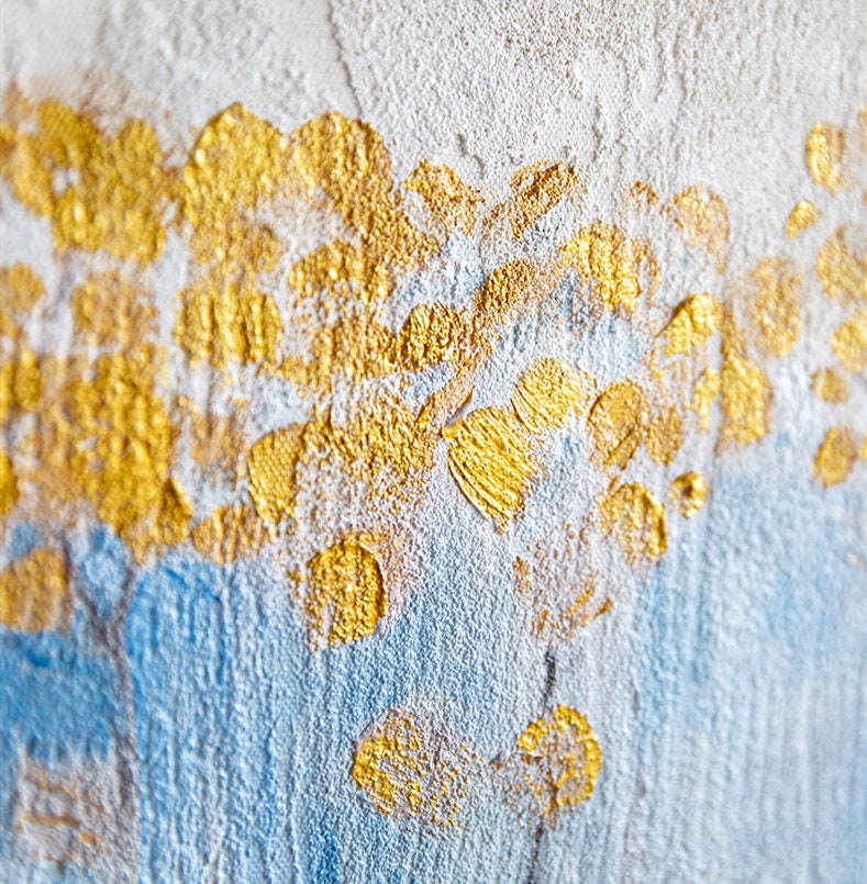 Textured Flower Wall Art, Original Floral Painting on Canvas, Abstract Blue and Gold Flower Acrylic Painting, Modern Abstract…