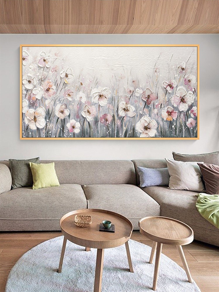 Textured Flower Painting, Original Floral Painting on Canvas, Abstract Grey Flower Canvas Wall Art, Acrylic Painting,…