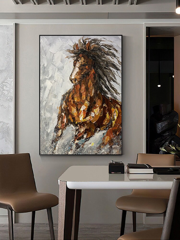 Hand Painted Horse Oil Painting, Animal Canvas Wall Art, Horse Canvas Painting on Canvas, Abstract Animal Painting