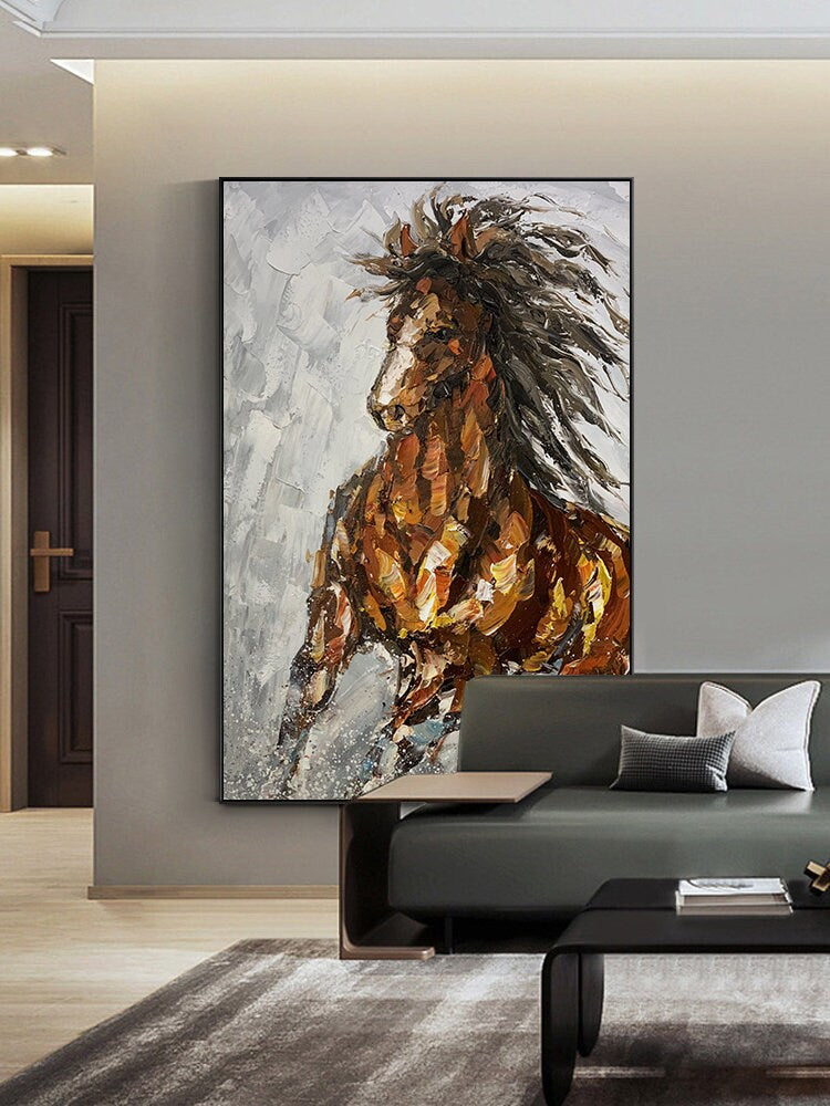 Hand Painted Horse Oil Painting, Animal Canvas Wall Art, Horse Canvas Painting on Canvas, Abstract Animal Painting