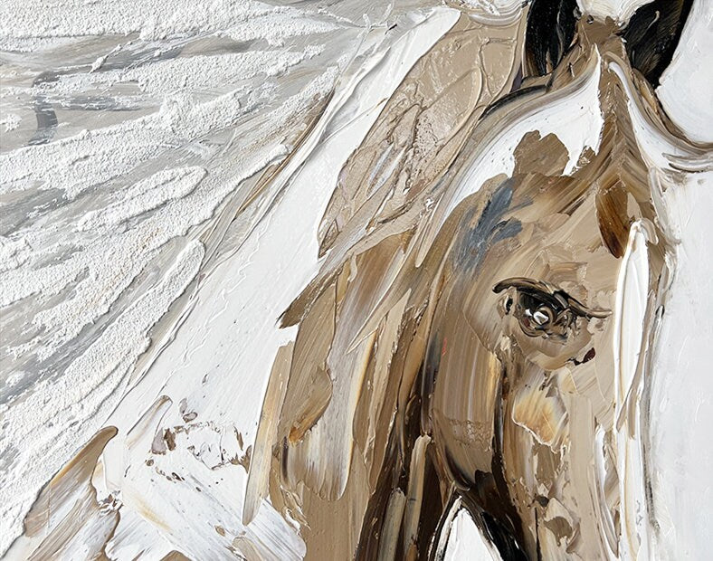 Hand Painted Horse Canvas Wall Art, Textured Oil Painting on Canvas, Animal Acrylic Art, Original Horse Canvas Painting