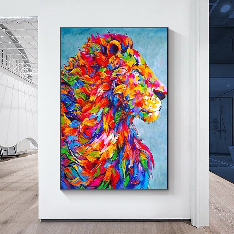 Abstract Lion Oil Painting on Canvas, Original Lion Canvas Wall Art, Modern Hand-painted Animal Wall Art for Living Room…