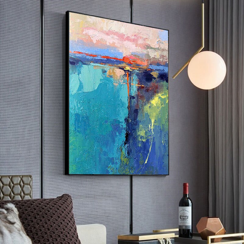 Abstract Canvas Wall Art, Large Abstract Painting on Canvas, Modern Blue Minimalist Artwork for Bedroom