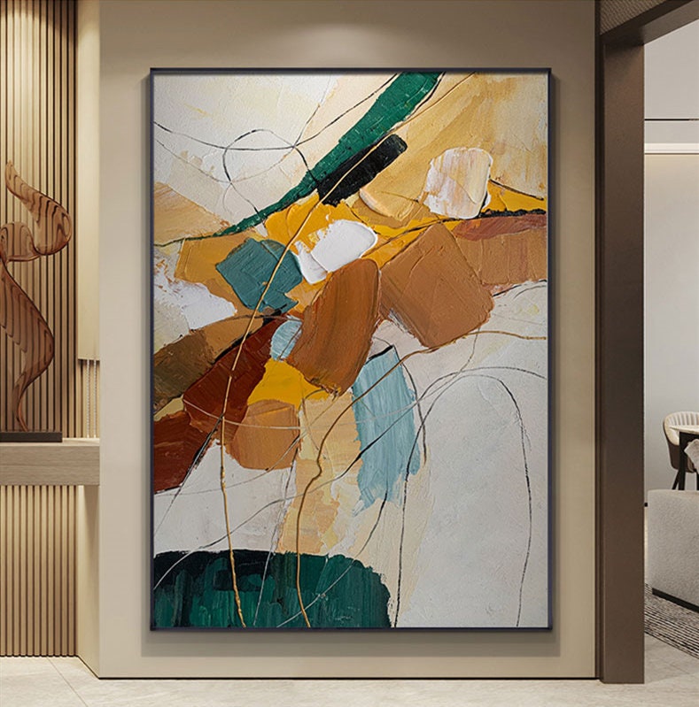 Large Abstract Painting, Green Emerald Painting Gold Painting Original Minimalist Abstract Painting,Large Wall Canvas…