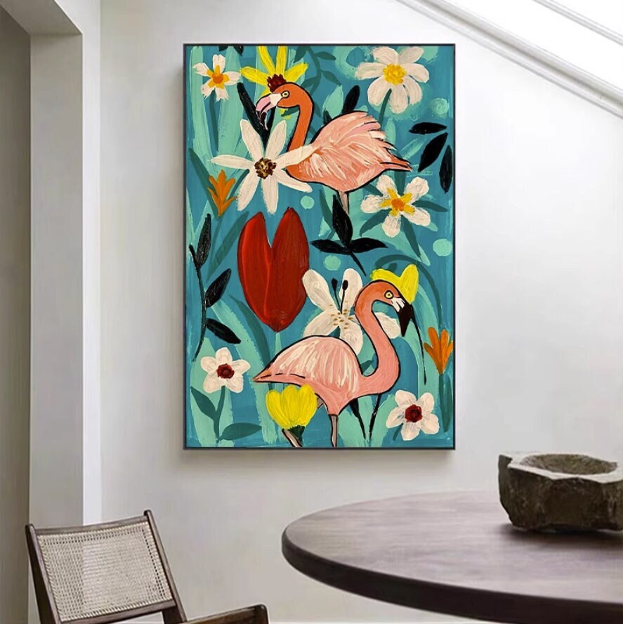 Flamingo Painting, Flamingo Artwork, Textured Art, Oil Painting on Canvas, Flamingo Wall Art, Animal Art, Extra Large Wall…