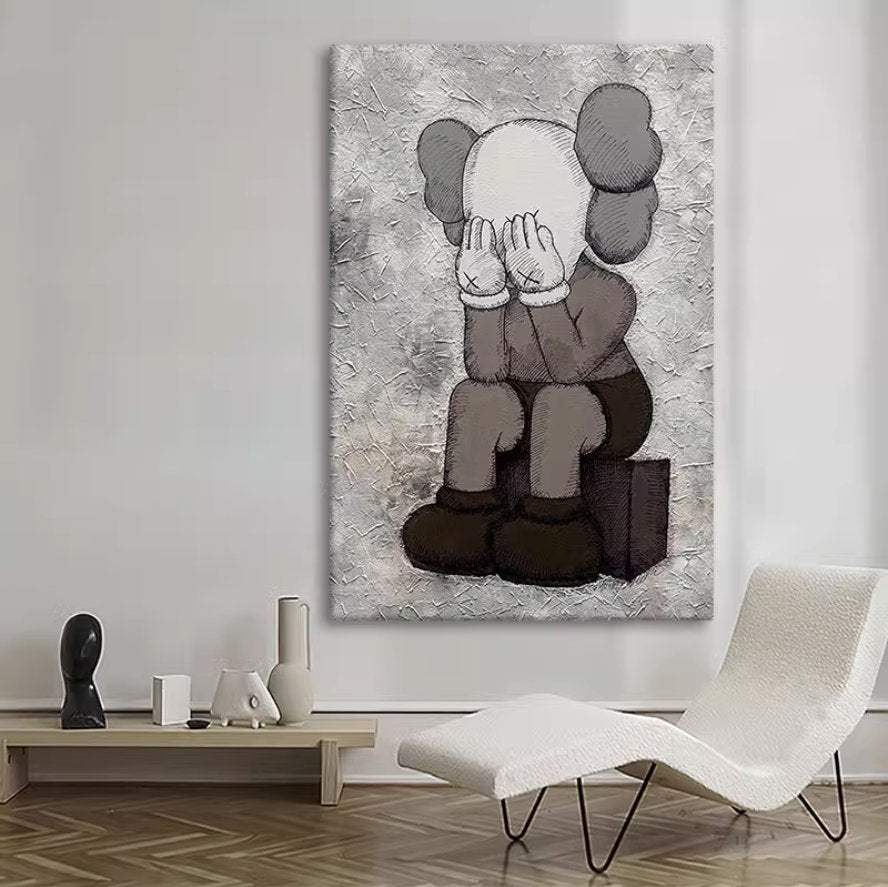 Kaws Sesame Street Hand Painted Canvas Painting, Pop Canvas Art, Textured Oil Painting on Canvas, NOT PRINT