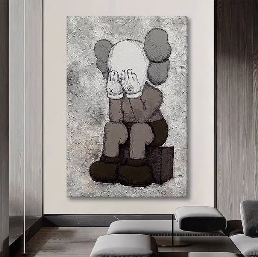 Kaws Sesame Street Hand Painted Canvas Painting, Pop Canvas Art, Textured Oil Painting on Canvas, NOT PRINT