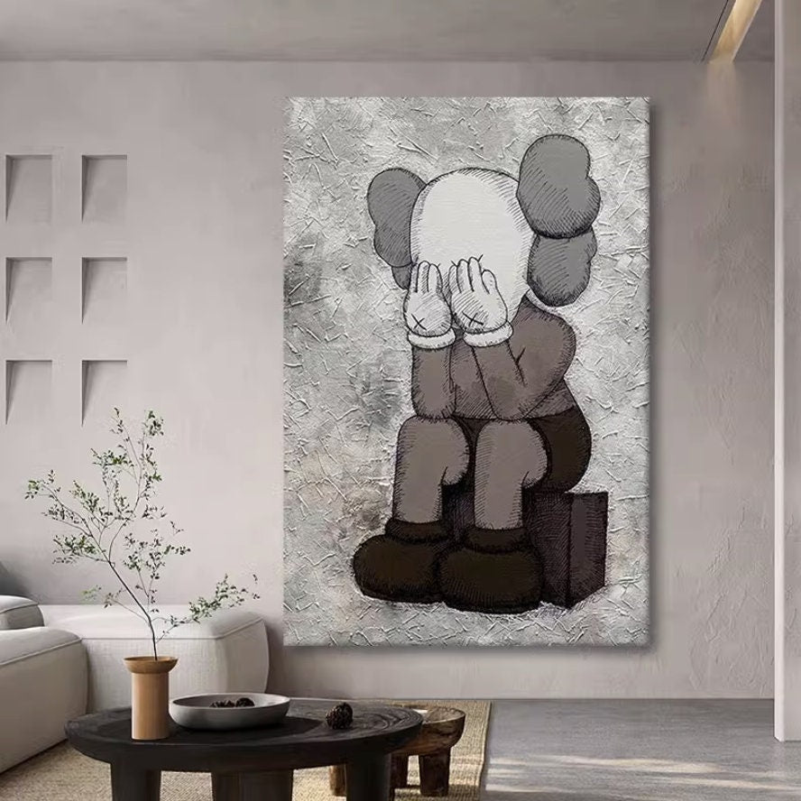 Kaws Sesame Street Hand Painted Canvas Painting, Pop Canvas Art, Textured Oil Painting on Canvas, NOT PRINT