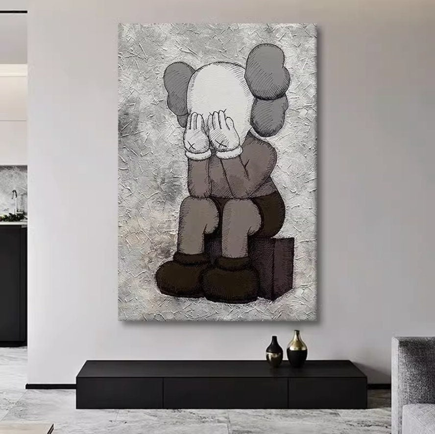 Kaws Sesame Street Hand Painted Canvas Painting, Pop Canvas Art, Textured Oil Painting on Canvas, NOT PRINT