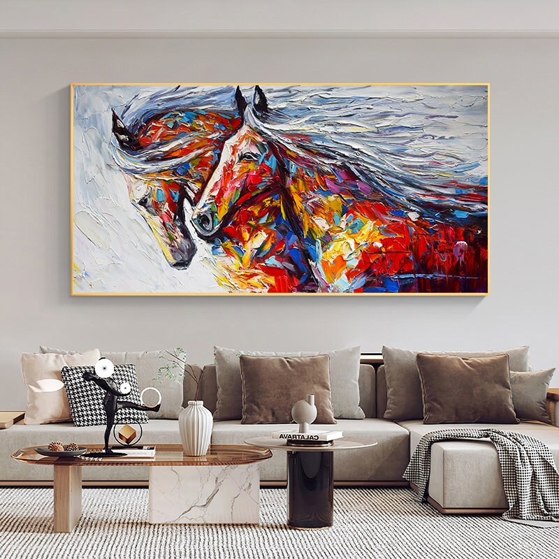 Textured Horses Oil painting on Canvas, Original Horses Canvas Wall Art, Modern Animal Painting for Living Room, Art for…