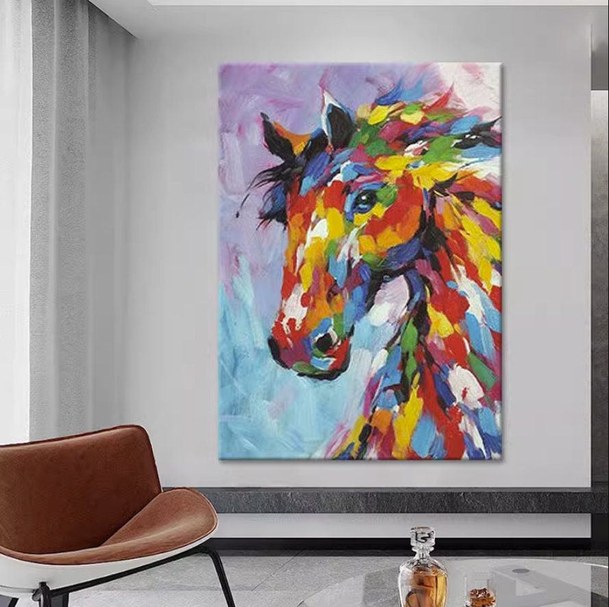 Black and White Abstract Horse Oil Painting — canvas artwork view 2