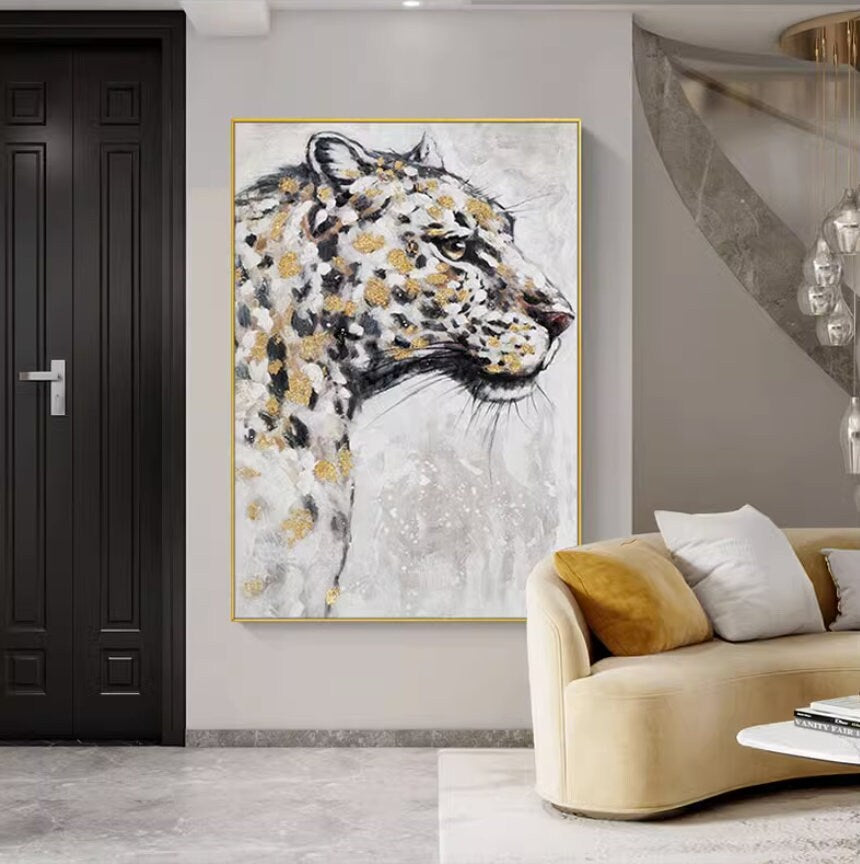 Leopard Oil Painting on Canvas, Original Panther Acrylic Painting, Wildlife Wall Art, Large Jaguar Canvas Painting