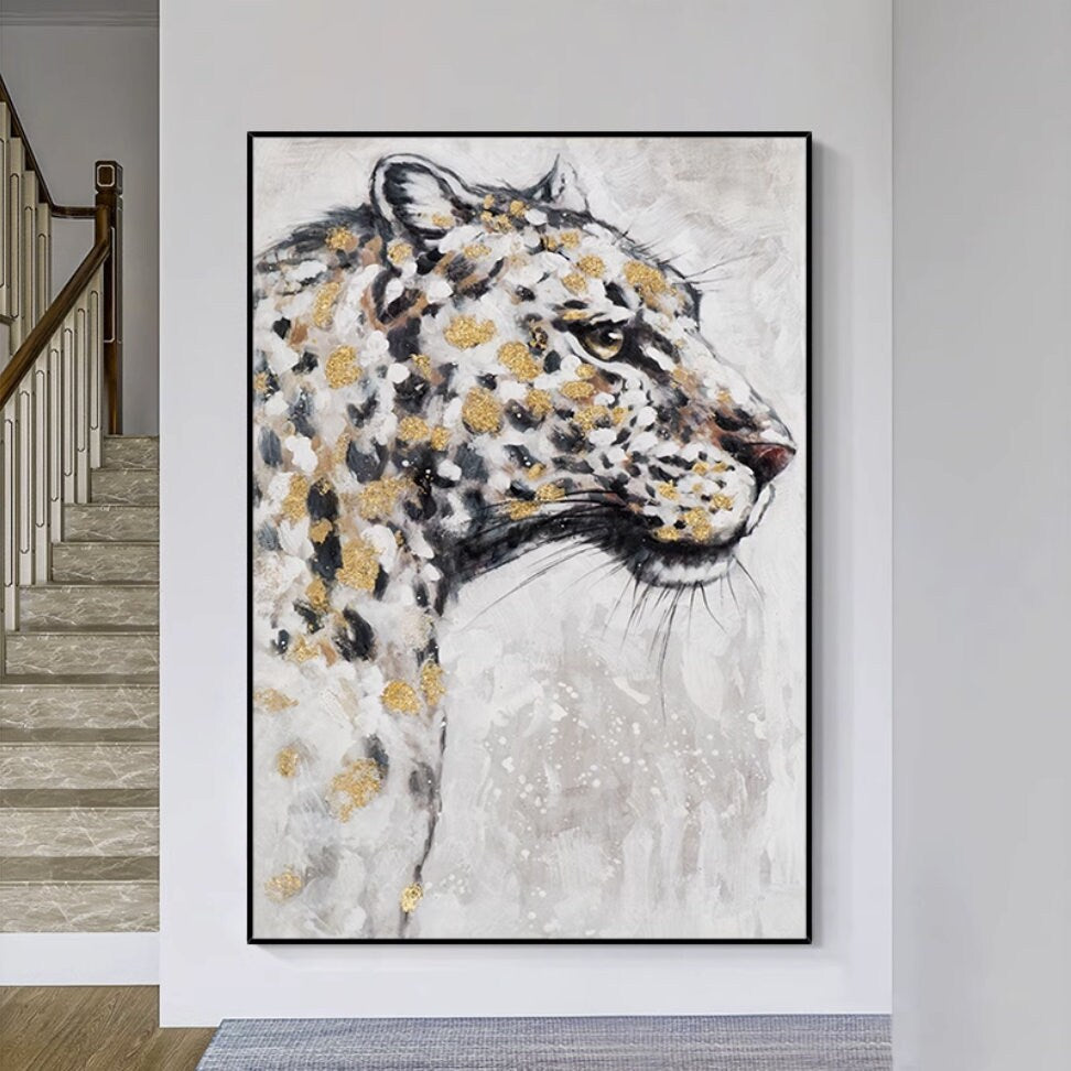 Leopard Oil Painting on Canvas, Original Panther Acrylic Painting, Wildlife Wall Art, Large Jaguar Canvas Painting