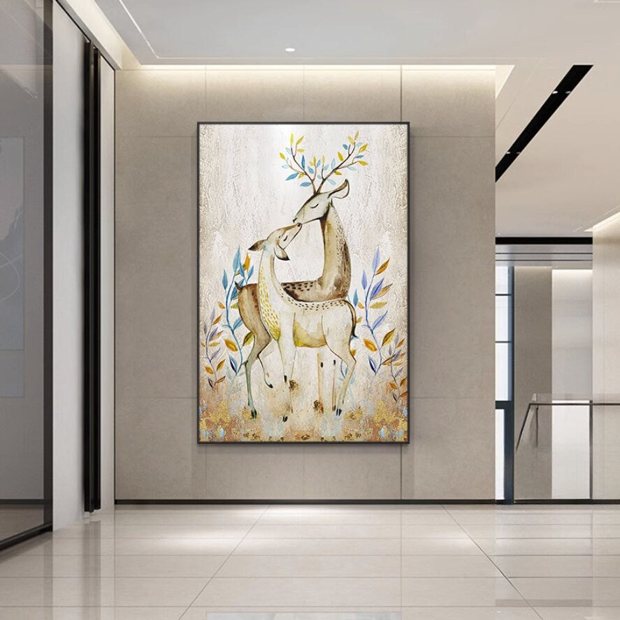 Large Abstract Deer Oil Painting on Canvas, Original and Hand-painted Stag Canvas Wall Art, Modern Animal Painting for Living…