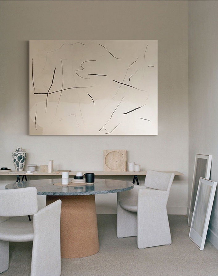 Abstract Canvas Wall Art, Modern Abstract Painting on Canvas, Extra Beige and Black Canvas Painting, Oversized Minimalist…