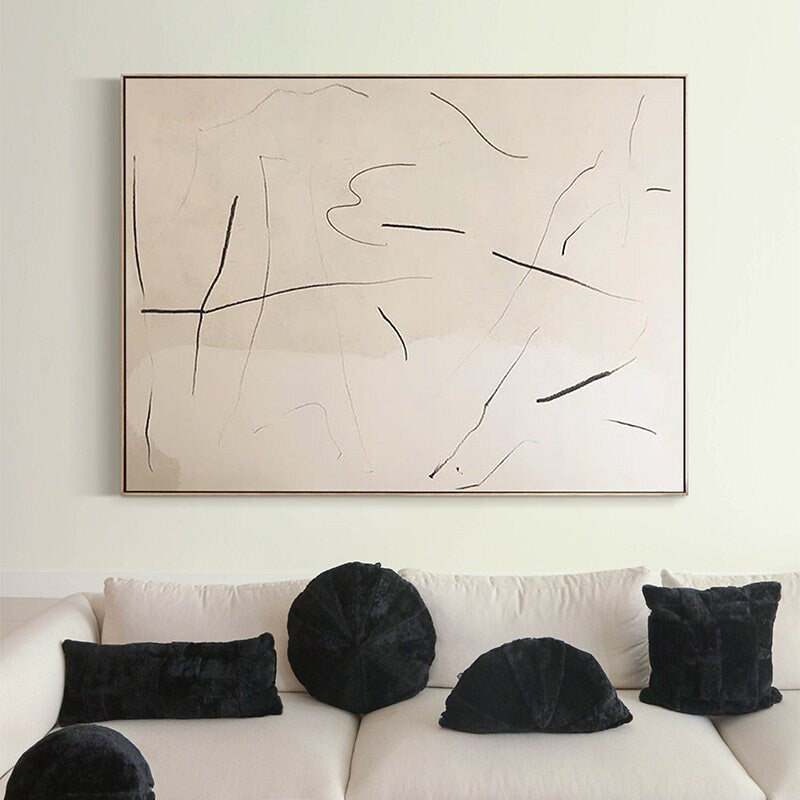 Abstract Canvas Wall Art, Modern Abstract Painting on Canvas, Extra Beige and Black Canvas Painting, Oversized Minimalist…