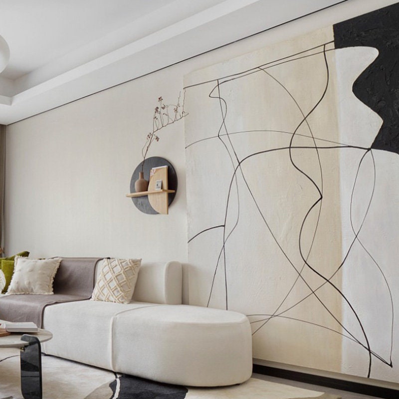 Large Textured Canvas Painting, Black and Beige Hand Painted Painting on Canvas, Abstract Wall Art Decor for LivingRoom