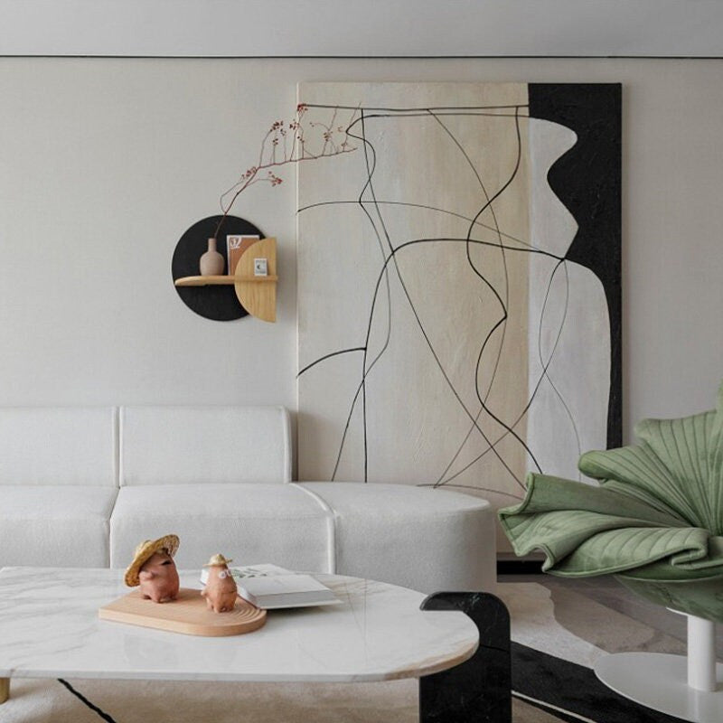 Large Textured Canvas Painting, Black and Beige Hand Painted Painting on Canvas, Abstract Wall Art Decor for LivingRoom