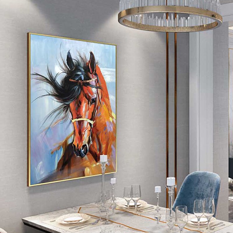 Abstract Horse Oil Painting on Canvas, Large Original Horse Canvas Wall Art, Modern Animal Painting for Living Room, Bedroom…