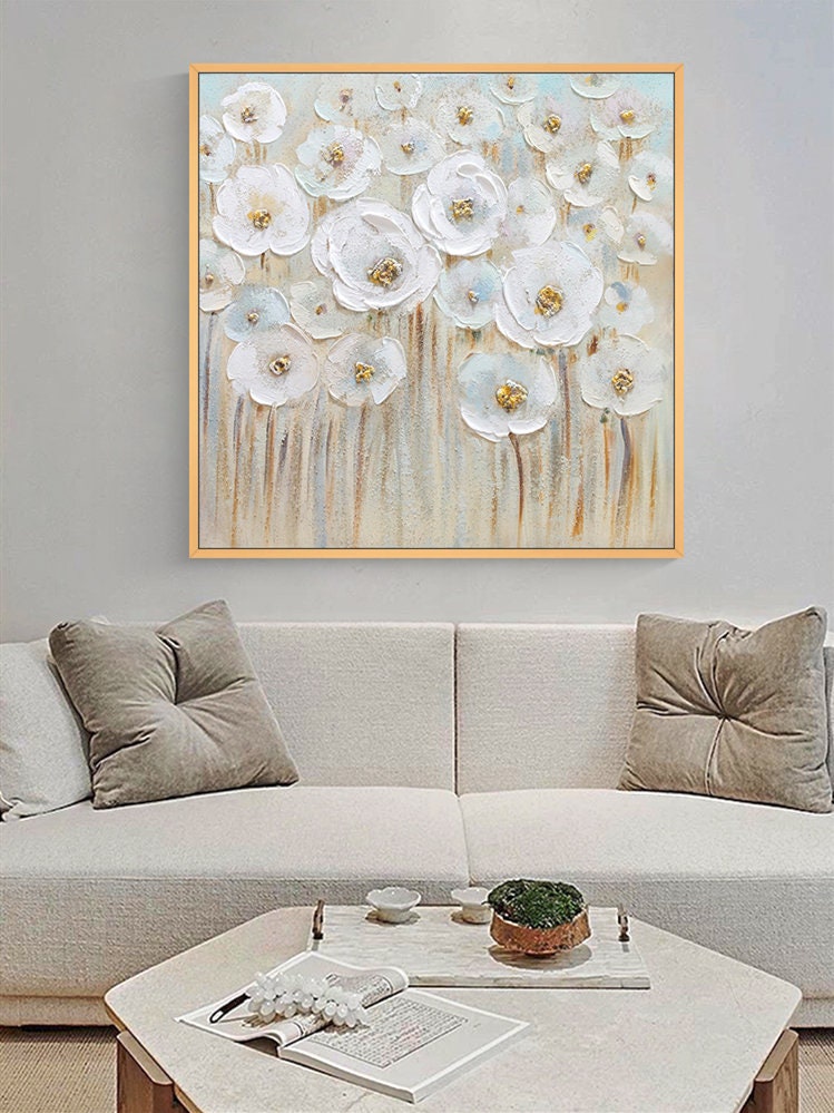 Flower Canvas Wall Art, Original Abstract Flower Oil Painting, Floral Canvas Art, Large Canvas Wall Art, HandPainted Textured…