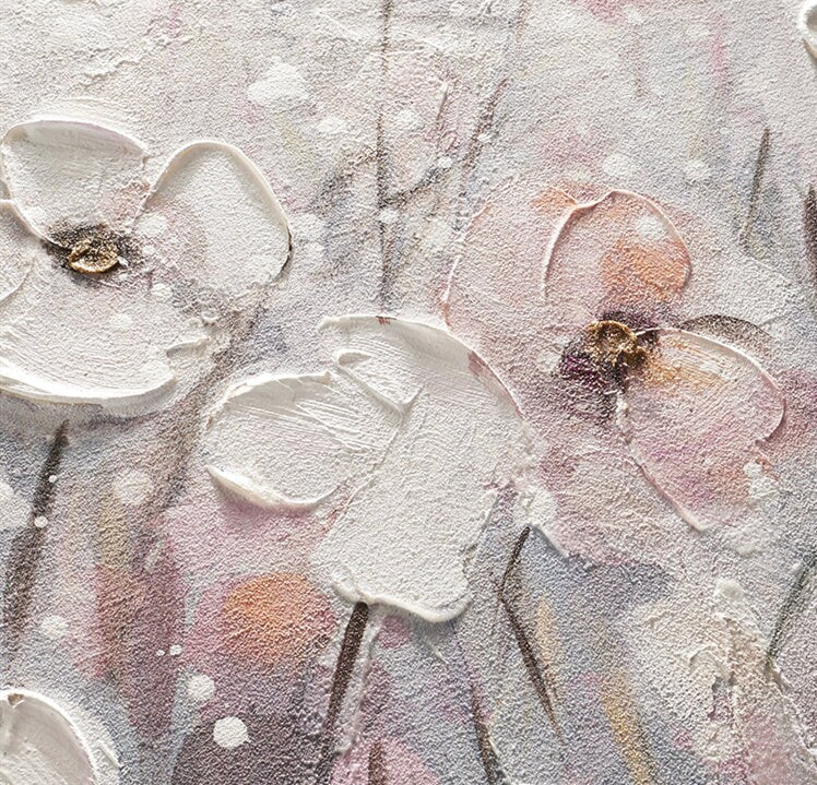 Textured Flower Painting, Original Floral Painting on Canvas, Abstract Grey Flower Canvas Wall Art, Acrylic Painting,…