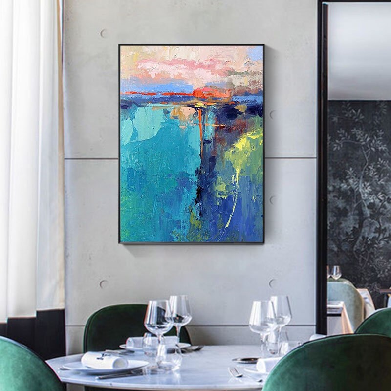 Abstract Canvas Wall Art, Large Abstract Painting on Canvas, Modern Blue Minimalist Artwork for Bedroom