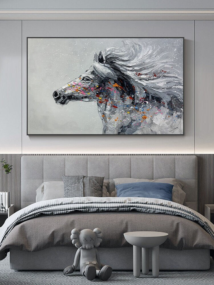 White Textured Horse Canvas Painting — hand-painted canvas artwork