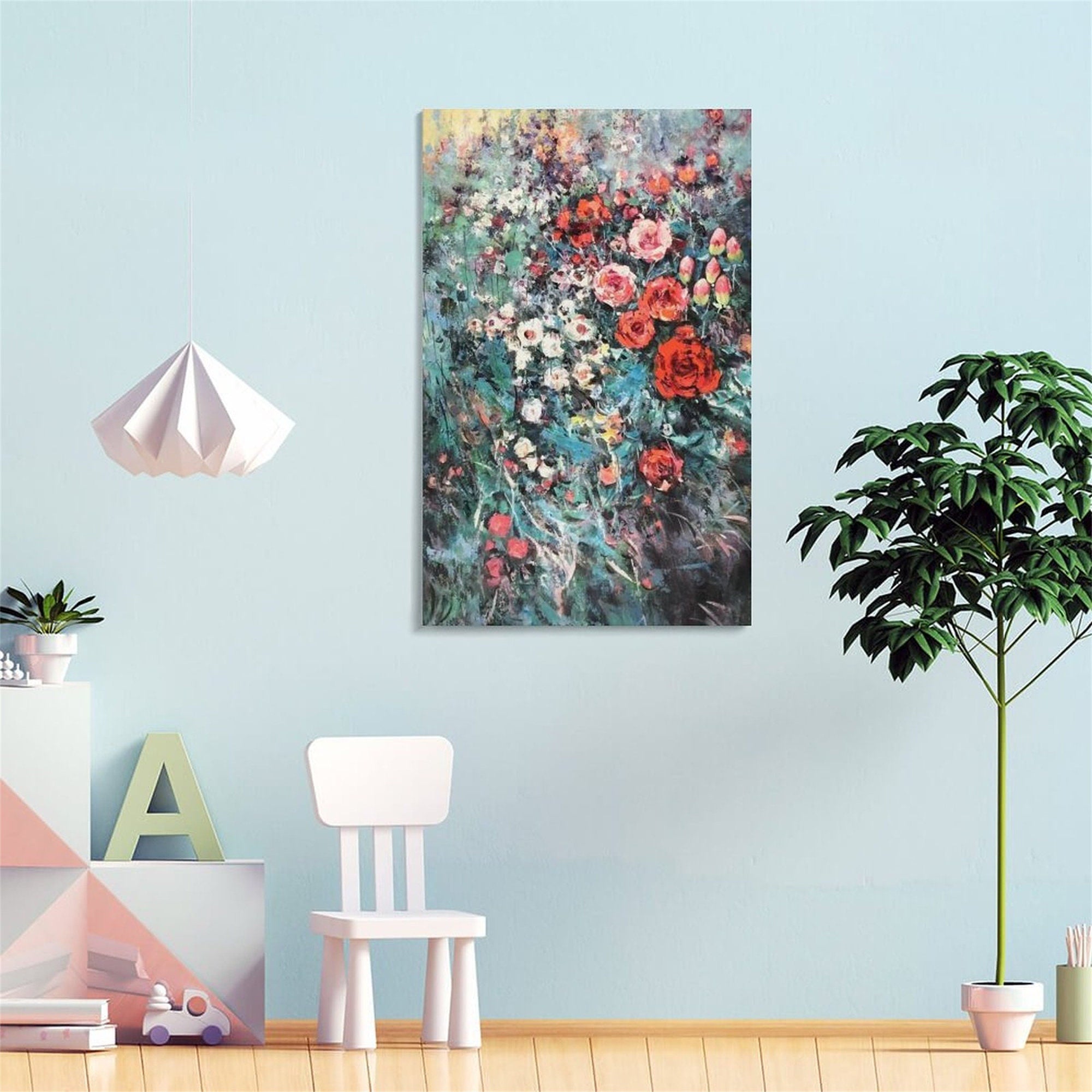 Art Realm | Exquisite Texture Flower Painting - Abstract Grey Flower Canvas Wall Art, Acrylic Painting Unique Home Decoration