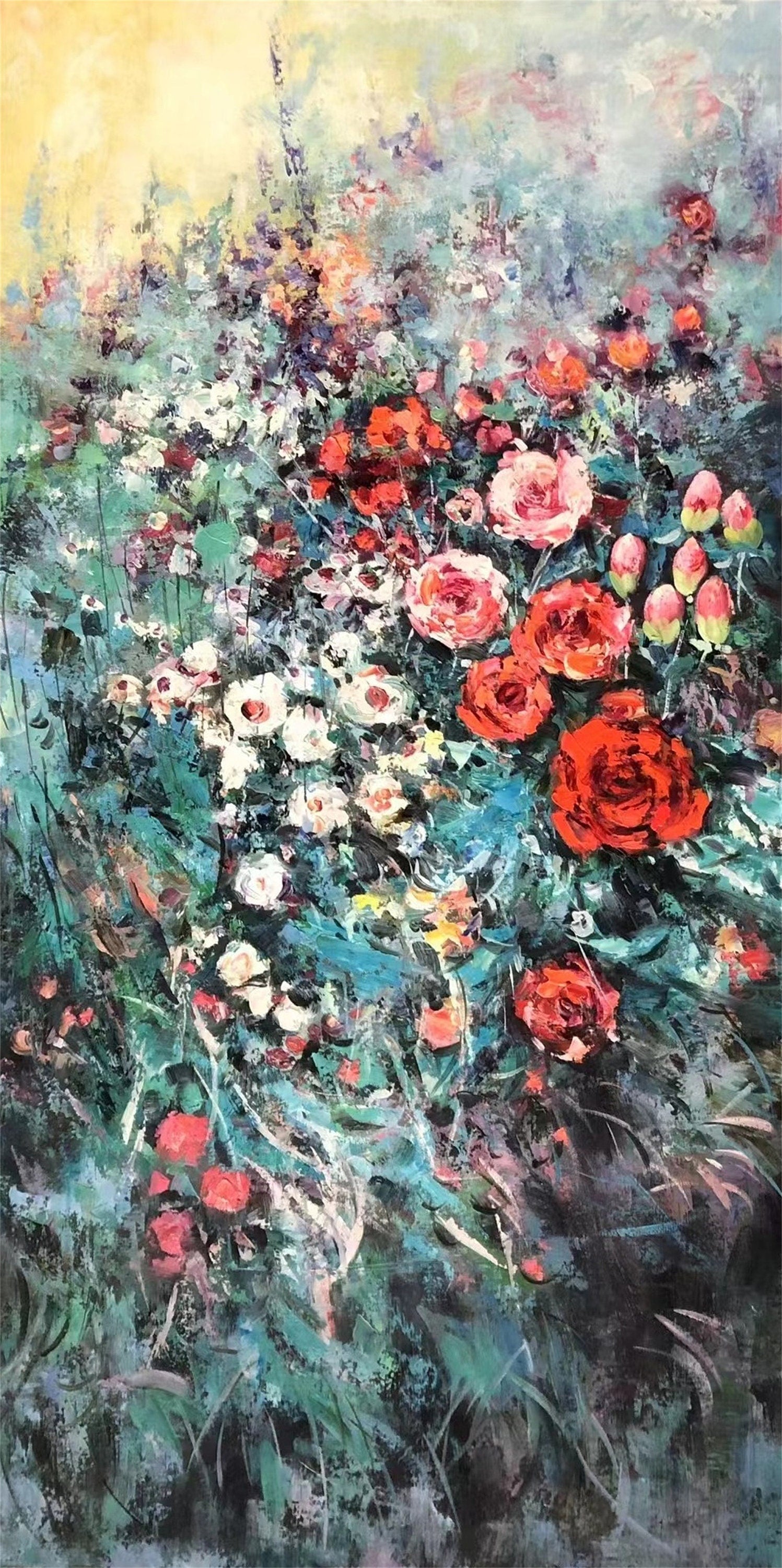 Art Realm | Exquisite Texture Flower Painting - Abstract Grey Flower Canvas Wall Art, Acrylic Painting Unique Home Decoration