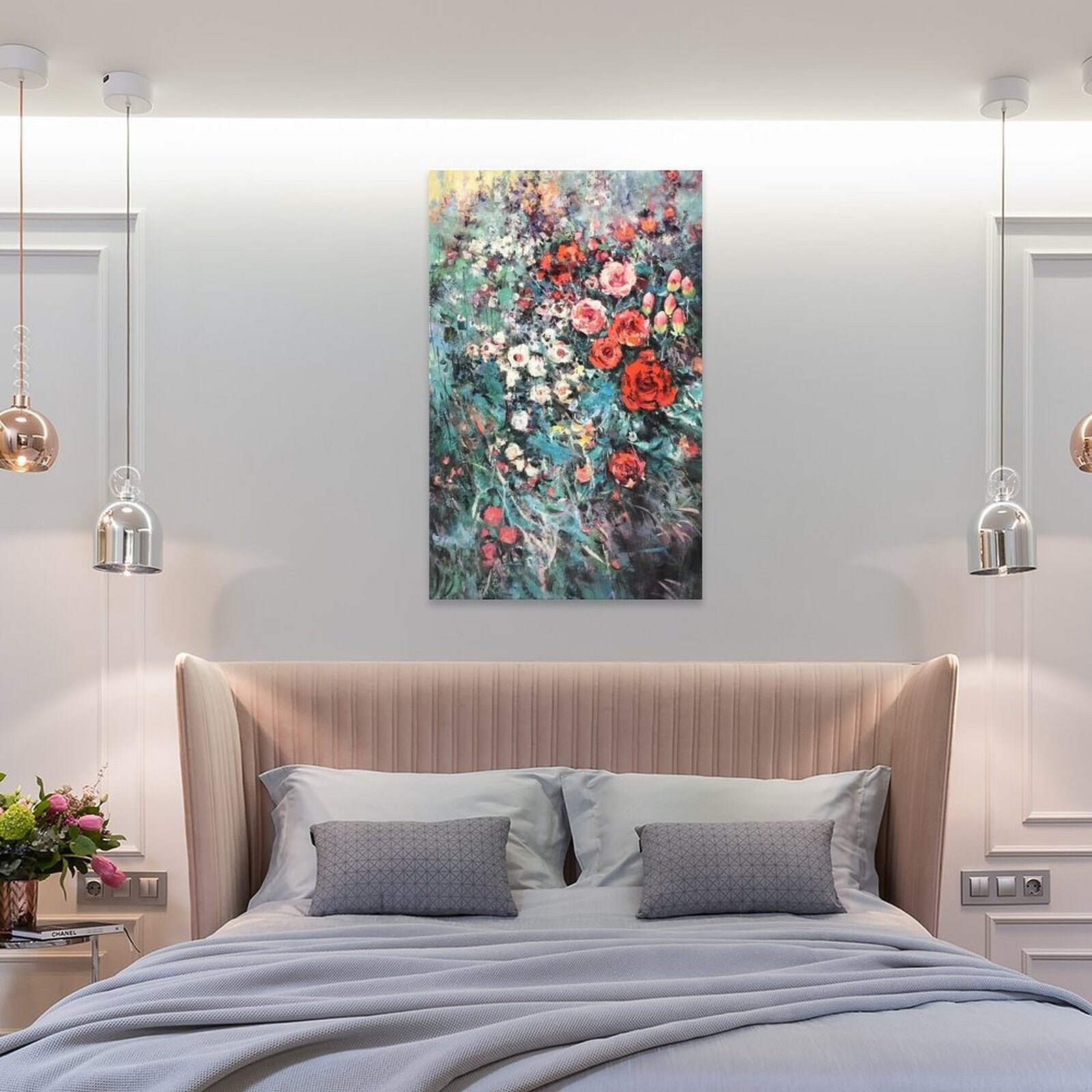 Art Realm | Exquisite Texture Flower Painting - Abstract Grey Flower Canvas Wall Art, Acrylic Painting Unique Home Decoration