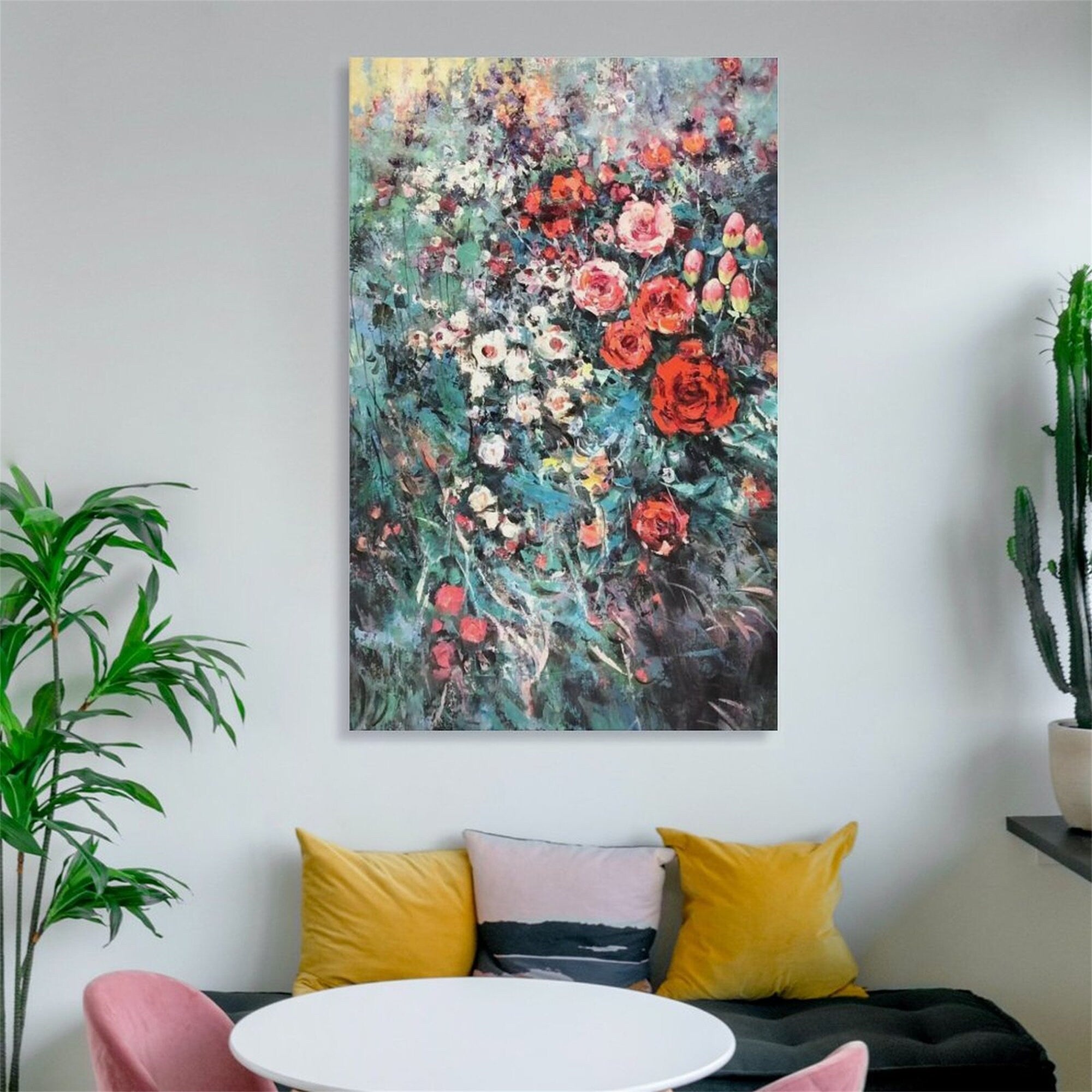 Art Realm | Exquisite Texture Flower Painting - Abstract Grey Flower Canvas Wall Art, Acrylic Painting Unique Home Decoration