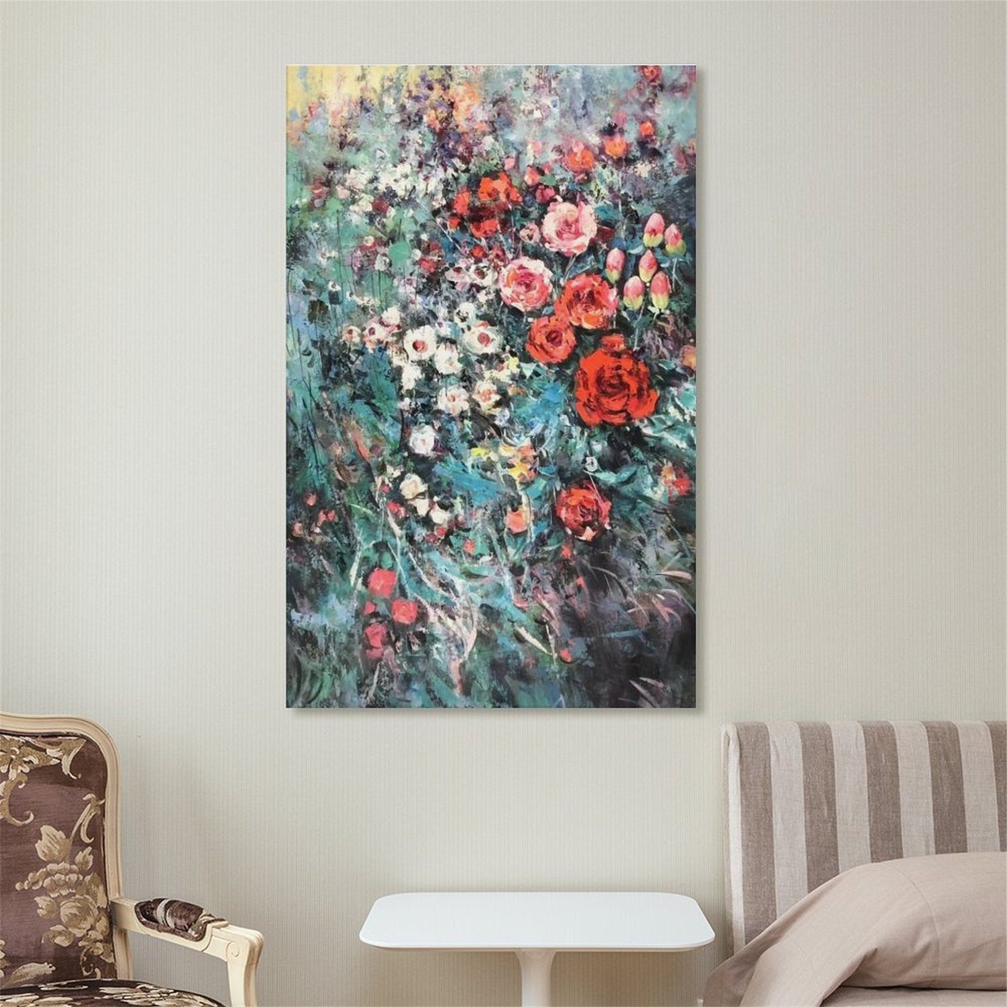 Art Realm | Exquisite Texture Flower Painting - Abstract Grey Flower Canvas Wall Art, Acrylic Painting Unique Home Decoration